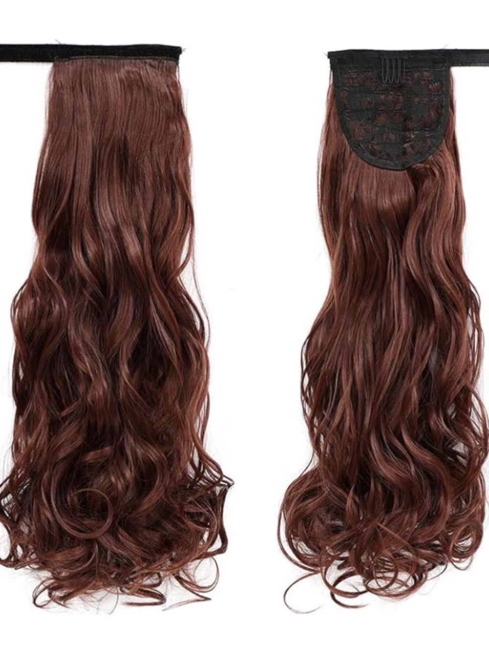 Dark Auburn Wavy Clip-In Ponytail Extension for Women 22 Inch